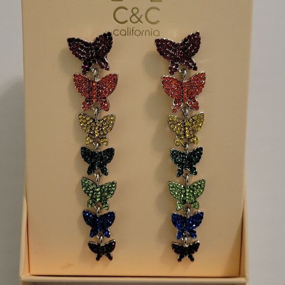 BRAND NEW C&C CALIFORNIA RAINBOW BUTTERFLIES MULTI-COLOR WOMEN"S DROP EARRINGS - Picture 13 of 14